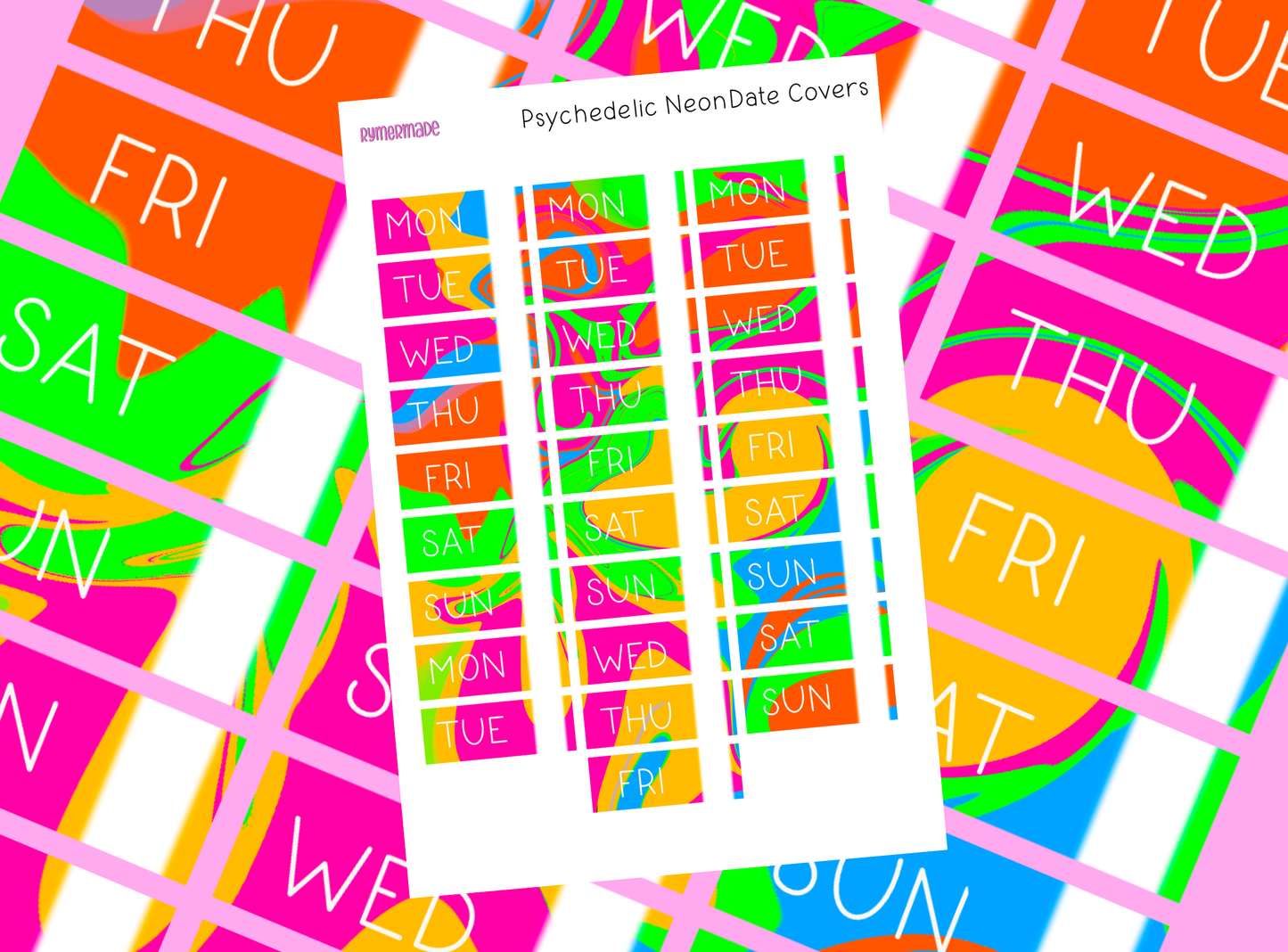 Bullet Journal Sticker | Date Cover | Psychedelic Neon