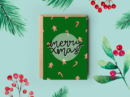 Gingerbread and Candy Cane Christmas Card | Merry Xmas