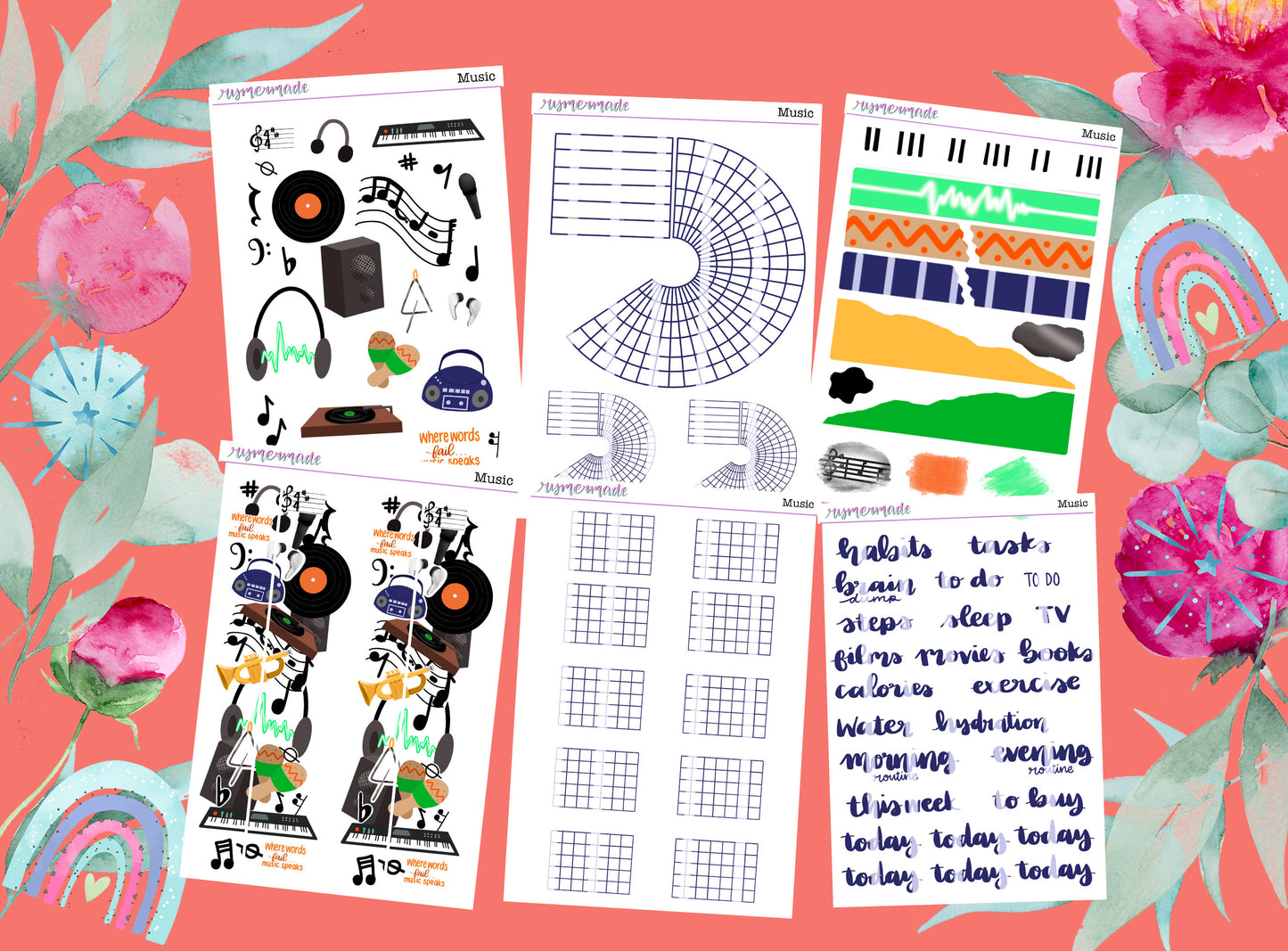 Bullet Journal Sticker Kit | Exclusive Art | Music