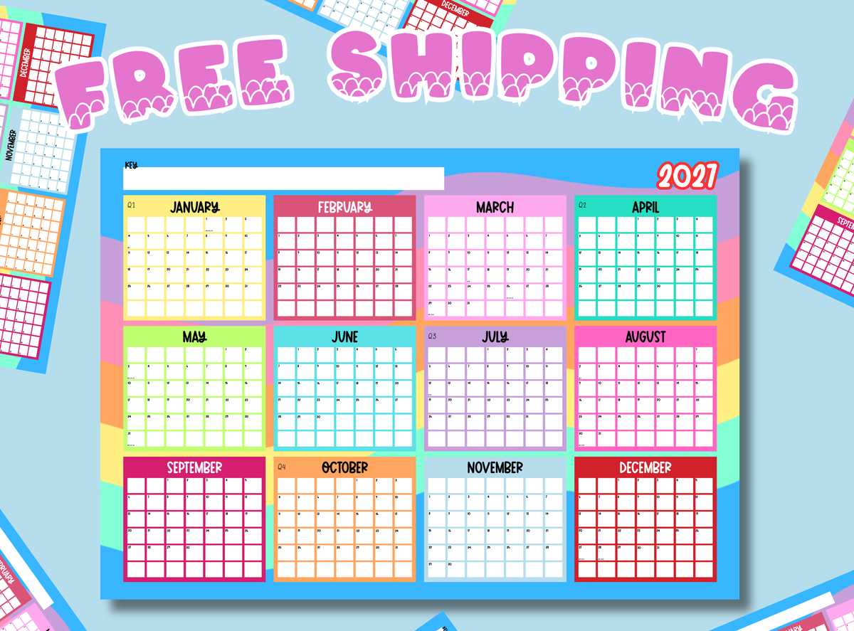 Home and Gifts | Stationery | A1 2027 Calendar: Rainbow