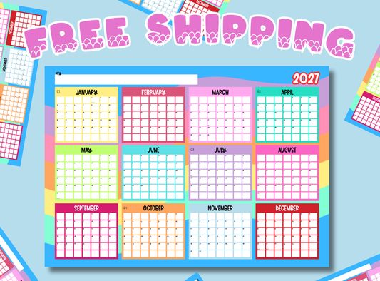 Home and Gifts | Stationery | A1 2027 Calendar: Rainbow