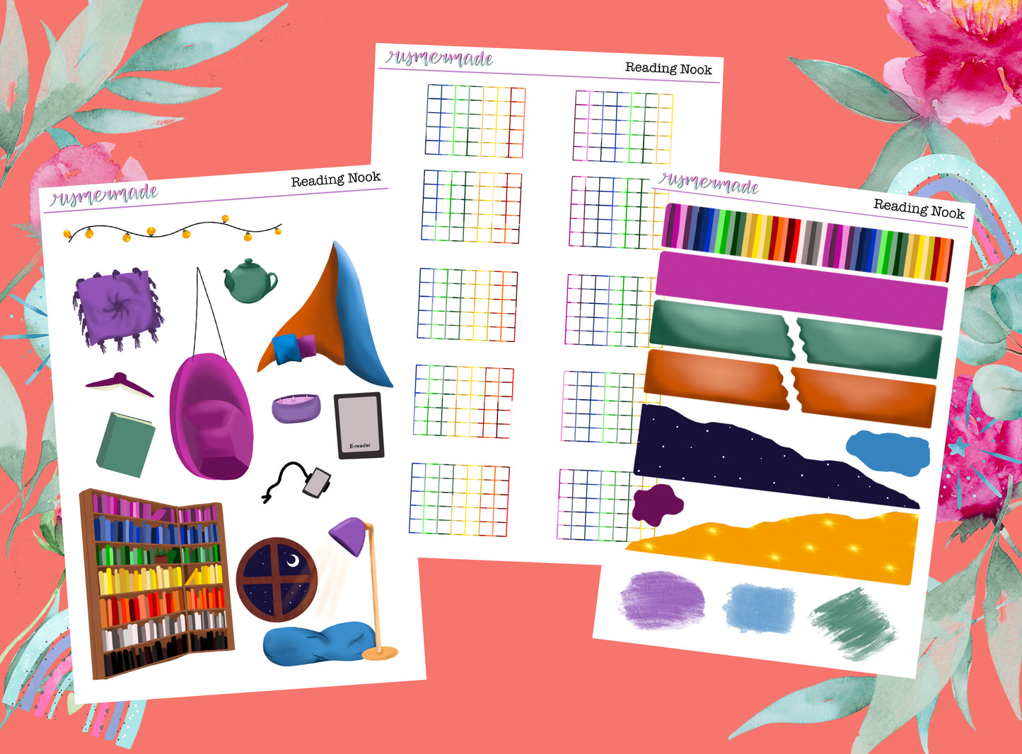 Bullet Journal Sticker Kit | Exclusive Art | Reading Nook